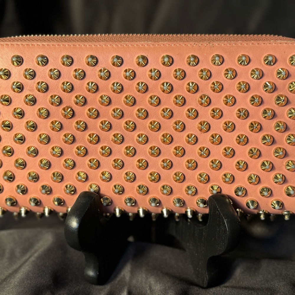 Christian Louboutin Panettone Spiked Zip-Around Wallet Coral Pink